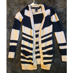 Navy blue and beige long cardigan